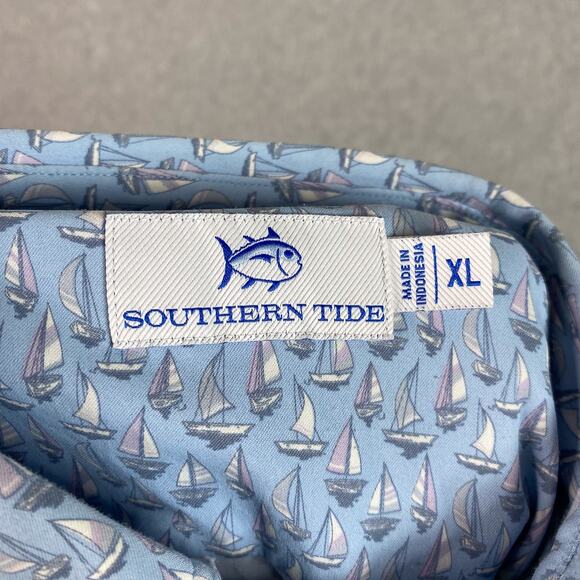 Southern Tide Shirt Mens XL Blue Forget A Boat It Button Down All Over Print - Picture 7 of 8